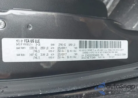 2016 Dodge Grand Caravan R/T z USA, uszkodzony, nr VIN 2C4RDGEG2GR340020